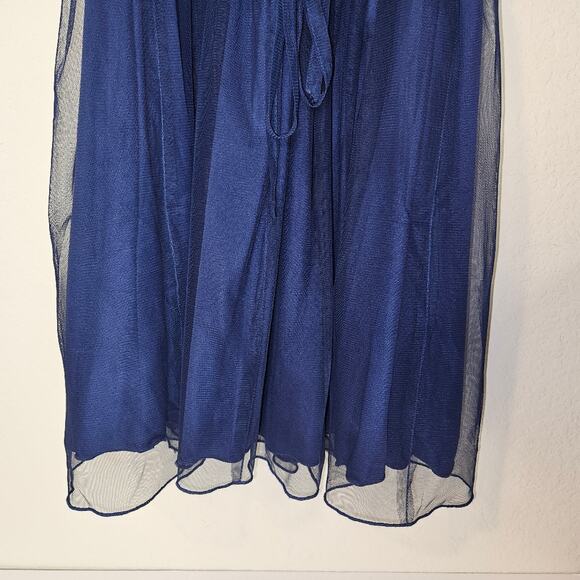 dark blue midi dress with a shiny waist-line and faded shine on shoulders - Picture 8 of 11